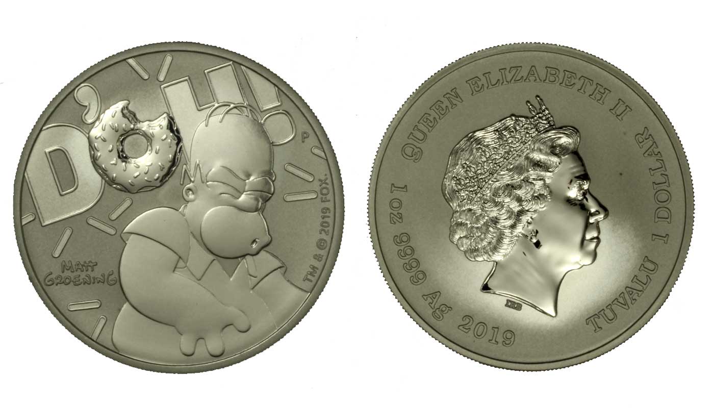 "Homer Simpson" - Moneta da 1 dollaro gr. 31,10 in ag. 999/