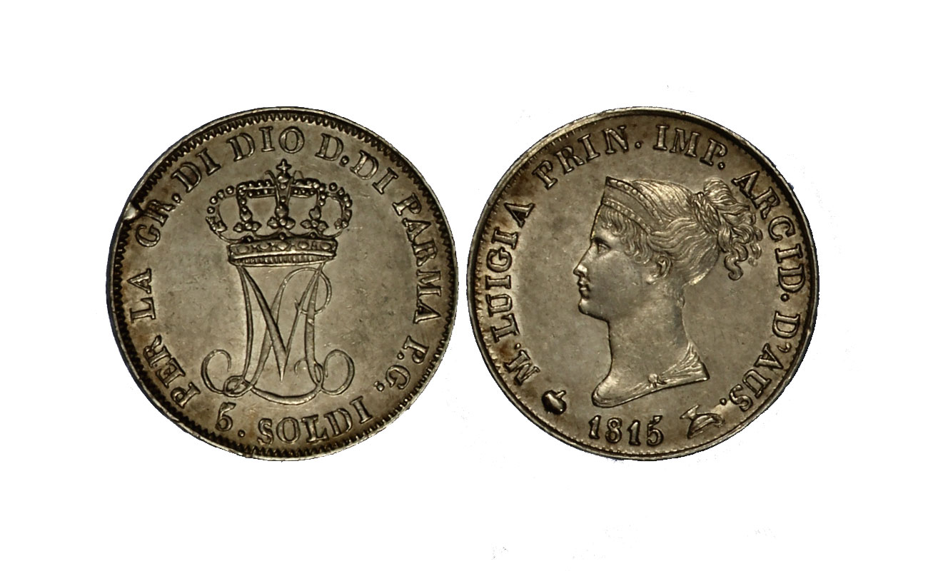 Duchessa Maria Luigia - 5 Soldi gr. 1,25 in arg. 900/