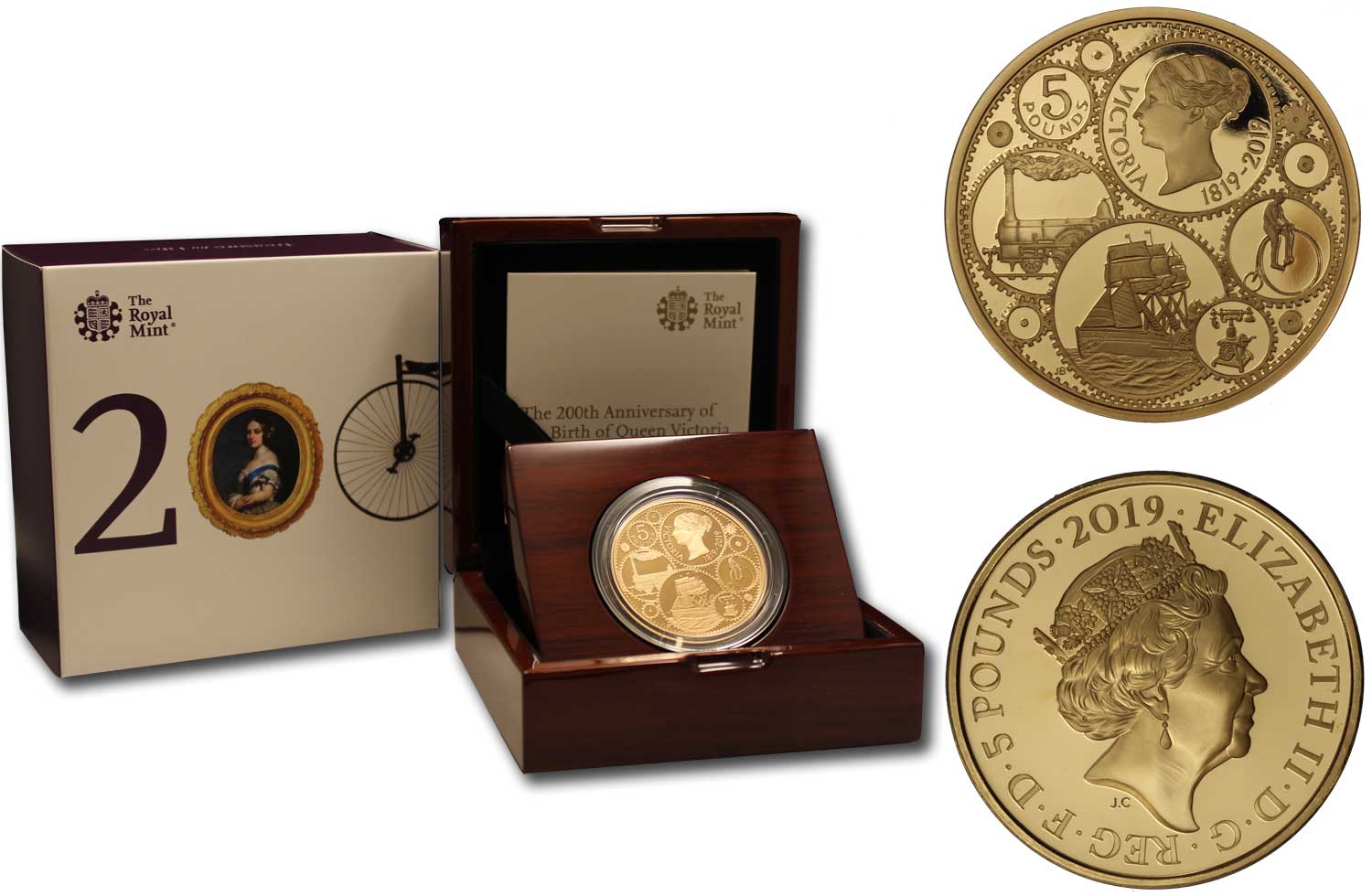 "200 Ann. della Regina Vittoria" - 5 sterline gr. 39,94 in oro 917/000 - Tiratura 450 pezzi