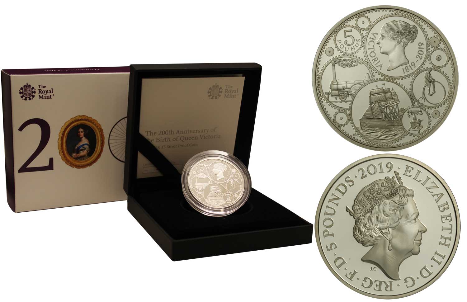"200 anniversario della nascita della Regina Vittoria" - moneta da 5 sterline gr. 28,28 in ag. 925/000
