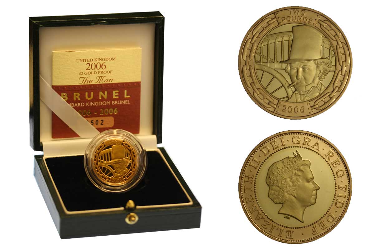 Brunel, the Man - 2 sterline gr. 15,96 in oro 917/000 - conf. originale
