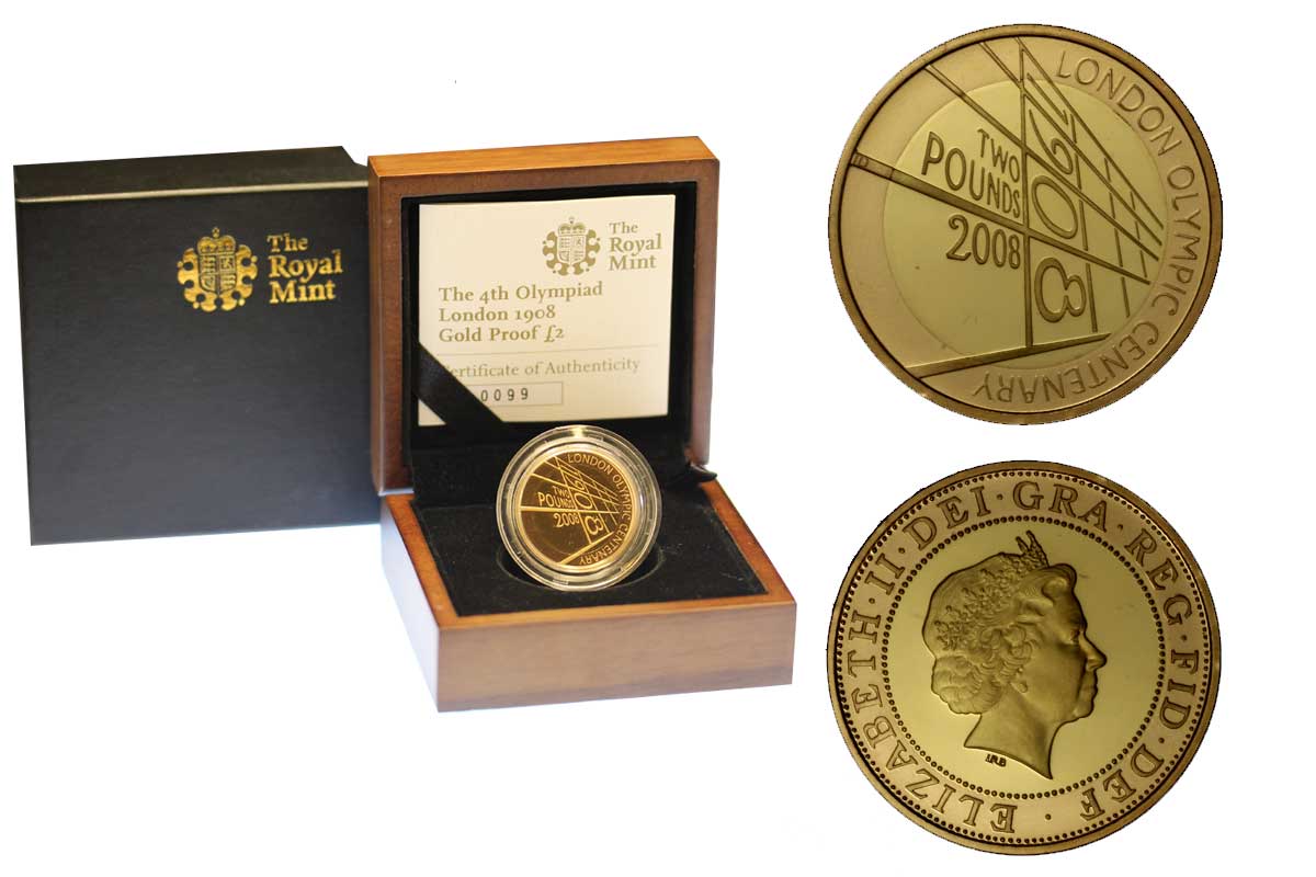 Centenario delle Olimpiadi di Londra - 2 sterline gr. 15,96 in oro 917/000 - conf. originale