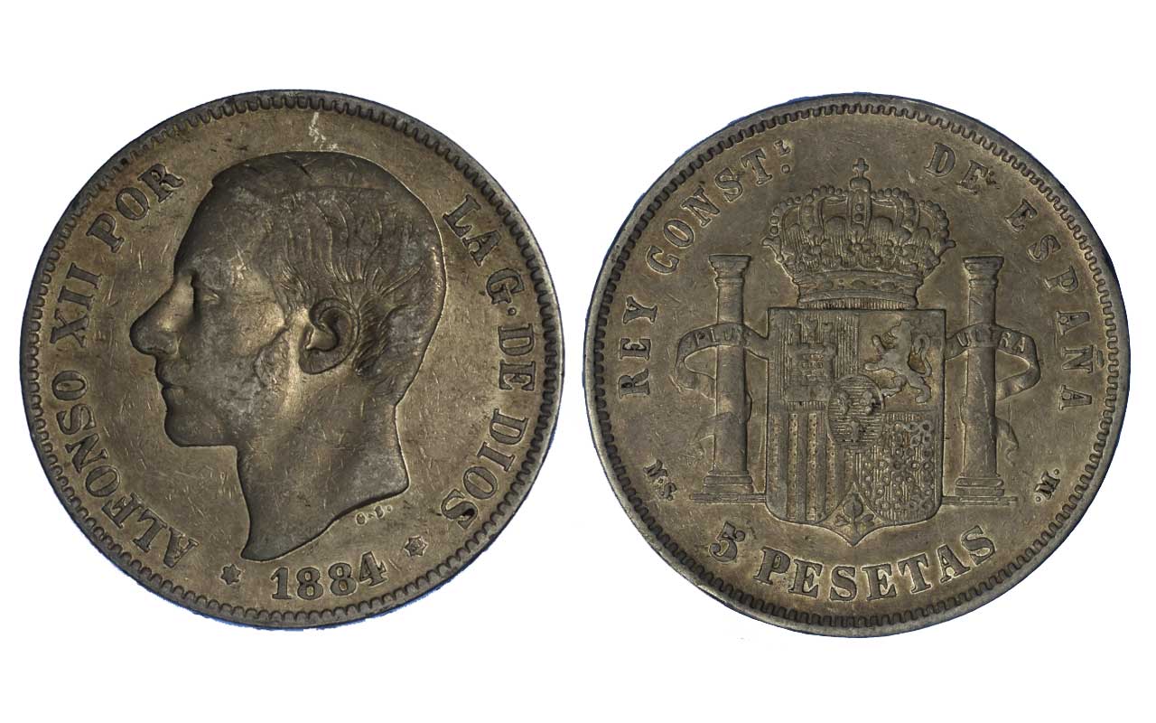 Re Alfonso XII - 5 pesetas gr.25,00 in ag. 900/000