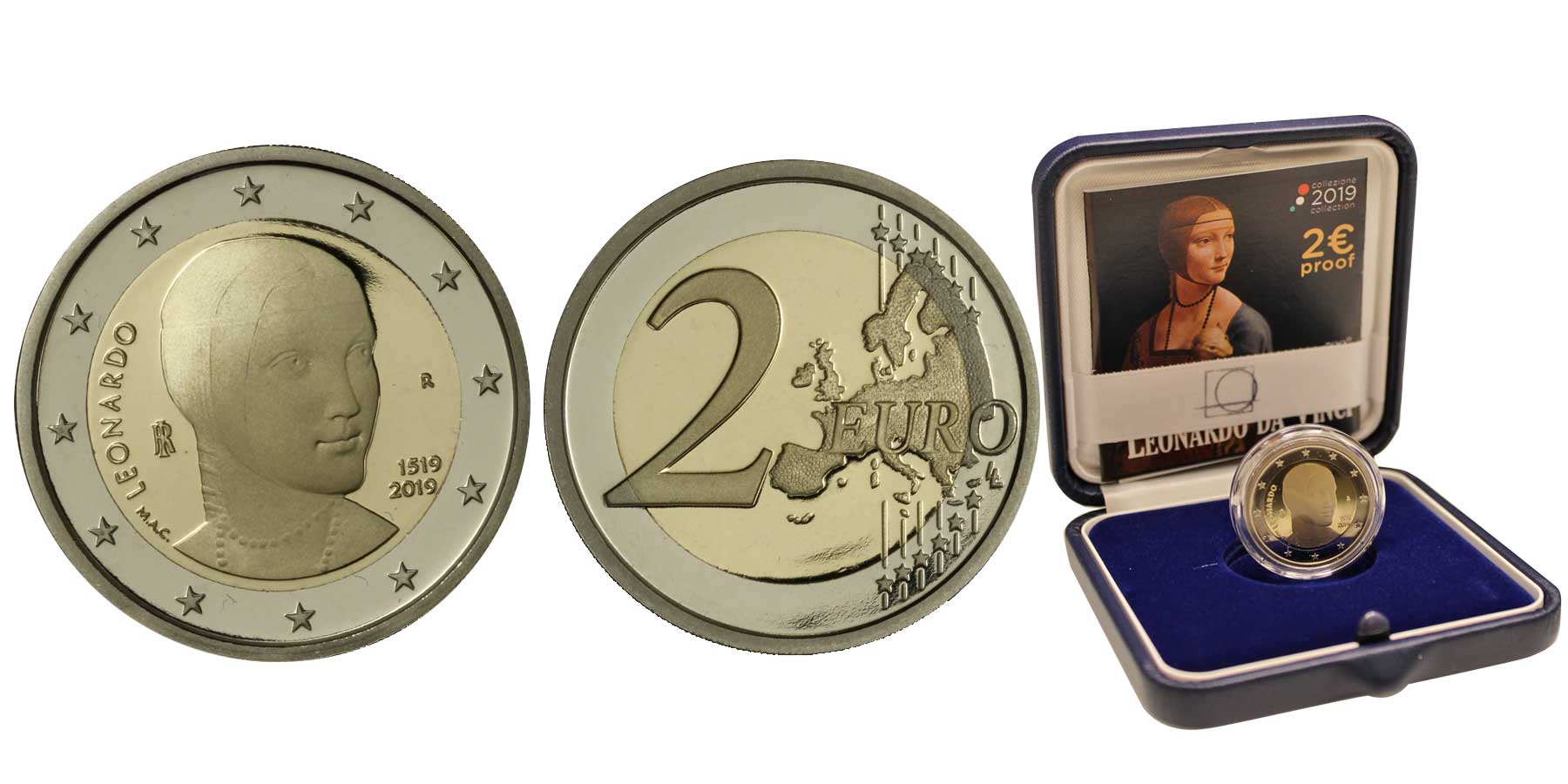 "Leonardo da Vinci" - moneta da 2 euro in confezione ufficiale