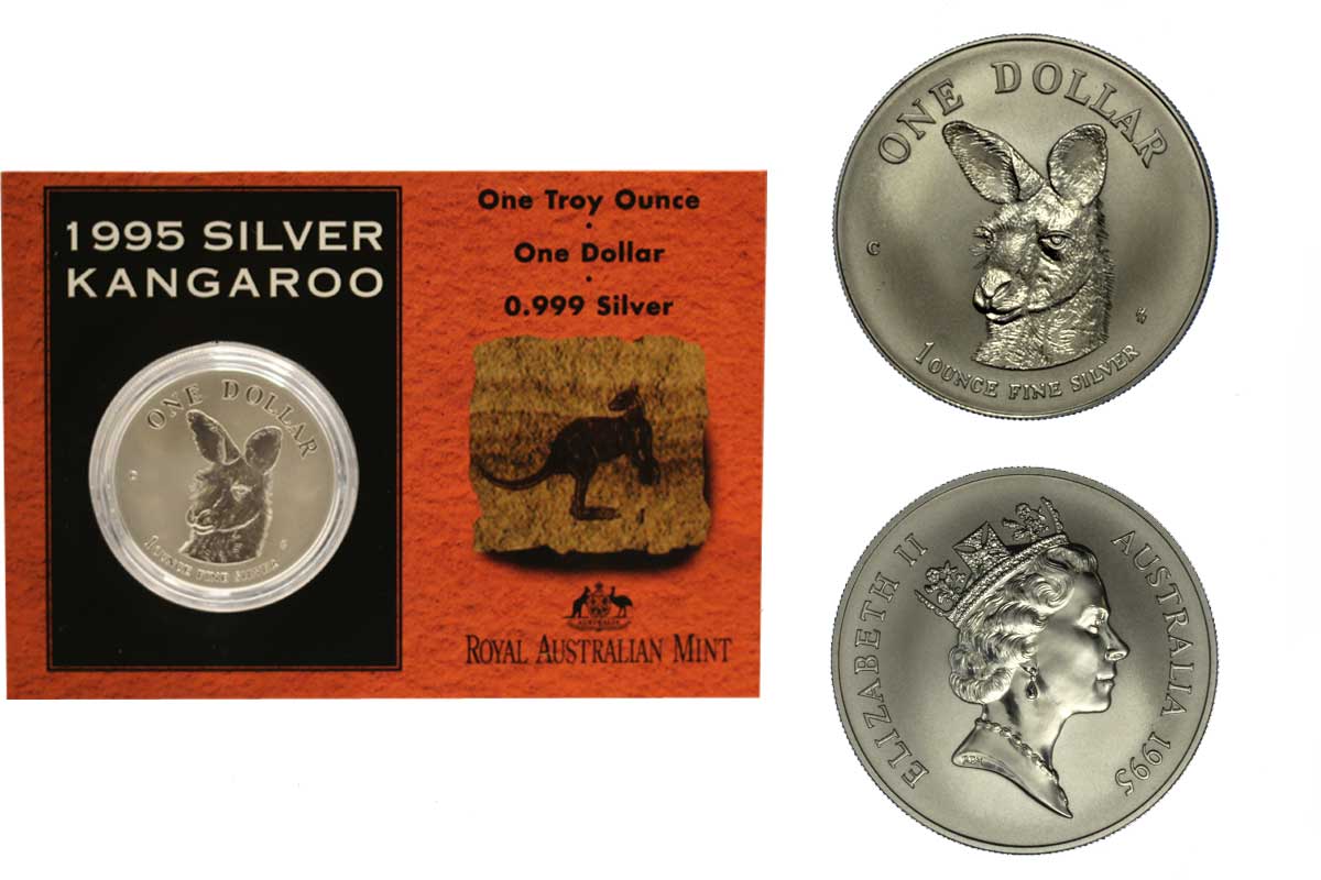 "Canguro" - moneta da 1 dollaro gr. 31,103 (1 oz) in argento 999/ in folder ufficiale