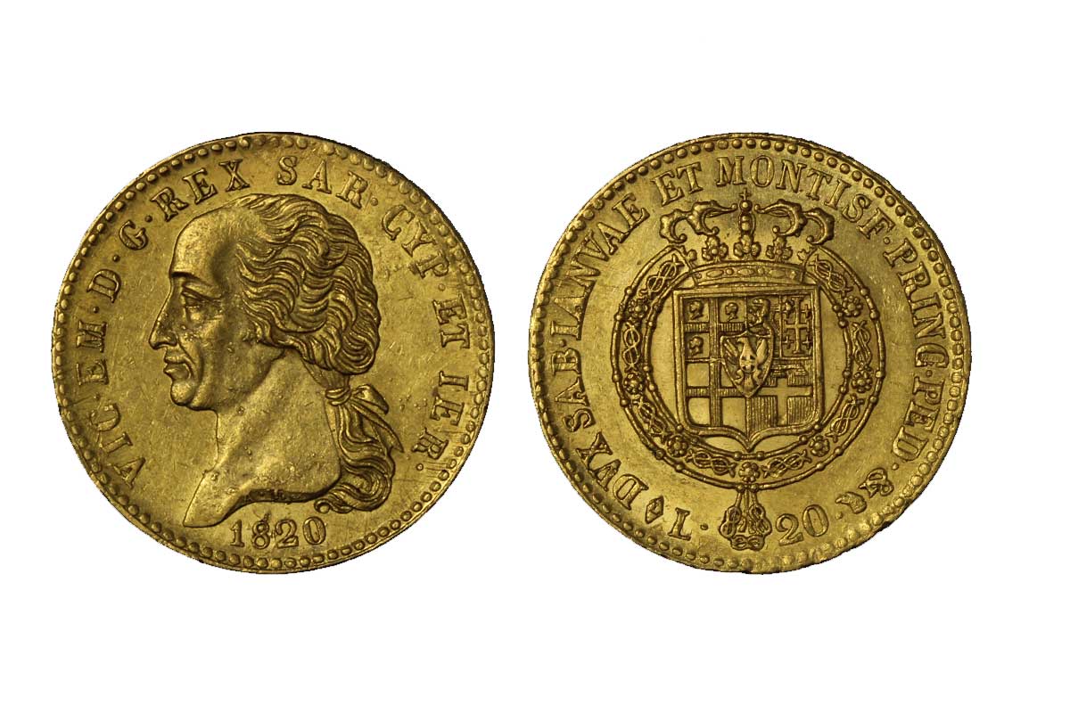 Vittorio Emanuele I - 20 lire gr.6,45 in oro 900/ - appiccagnolo rimosso