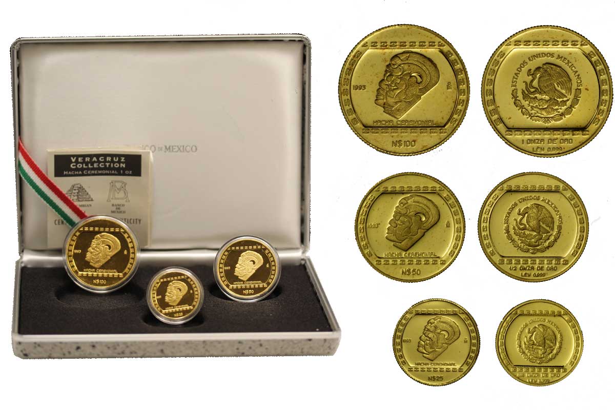 Hacha Ceremonial - Serie da 100 - 50 e 25 dollari gr. 54,42 in oro 999/000 - conf.originale