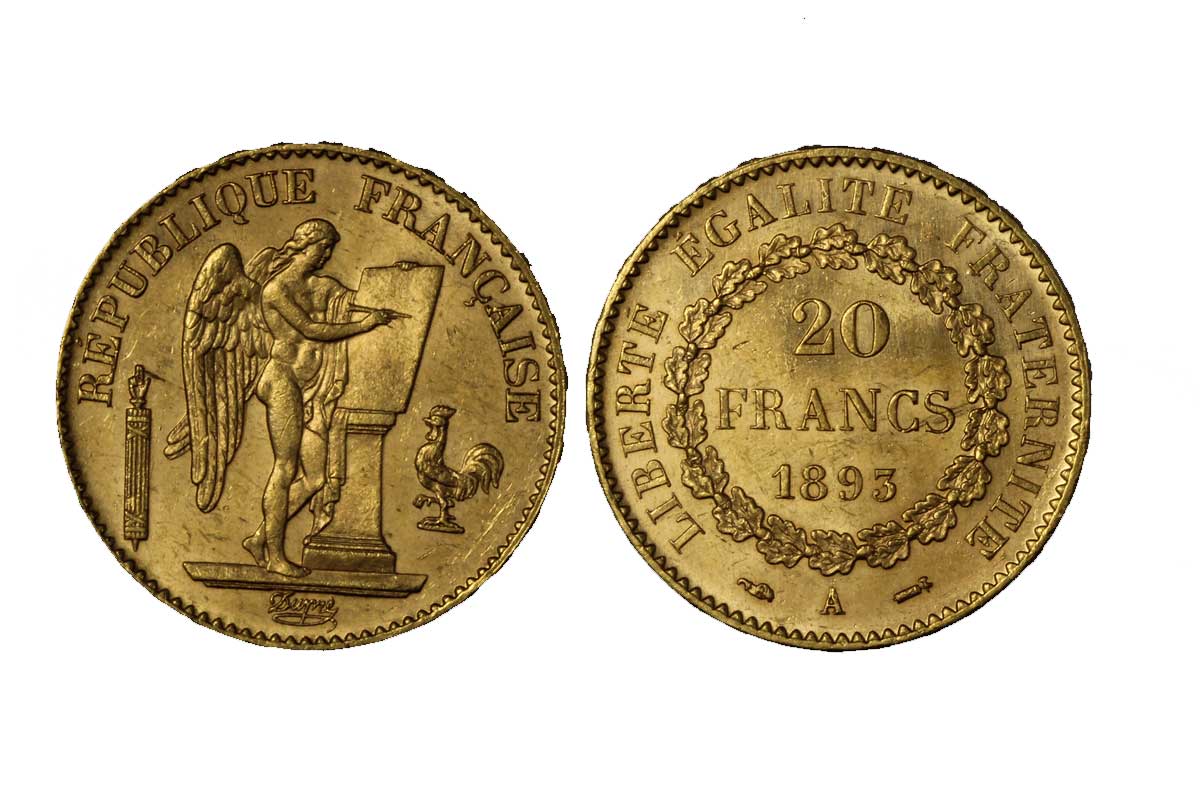 Angelo Scrivente - 20 franchi gr.6,45 in oro 900/ - Terza Repubblica