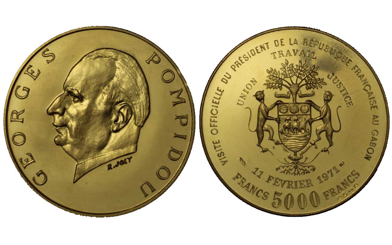 "Georges Pompidou" - 5000 franchi gr. 17,49 in oro 900/000