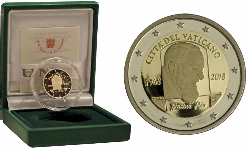 50 Anniversario della morte di Padre Pio -  2 Euro in confezione ufficiale - in astuccio senza scatola esterna - prezzo speciale