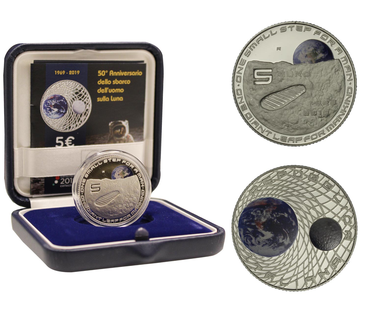 "50 anniversario dello sbarco sulla Luna" - moneta da 5 euro gr. 18,00 in ag. 925/000