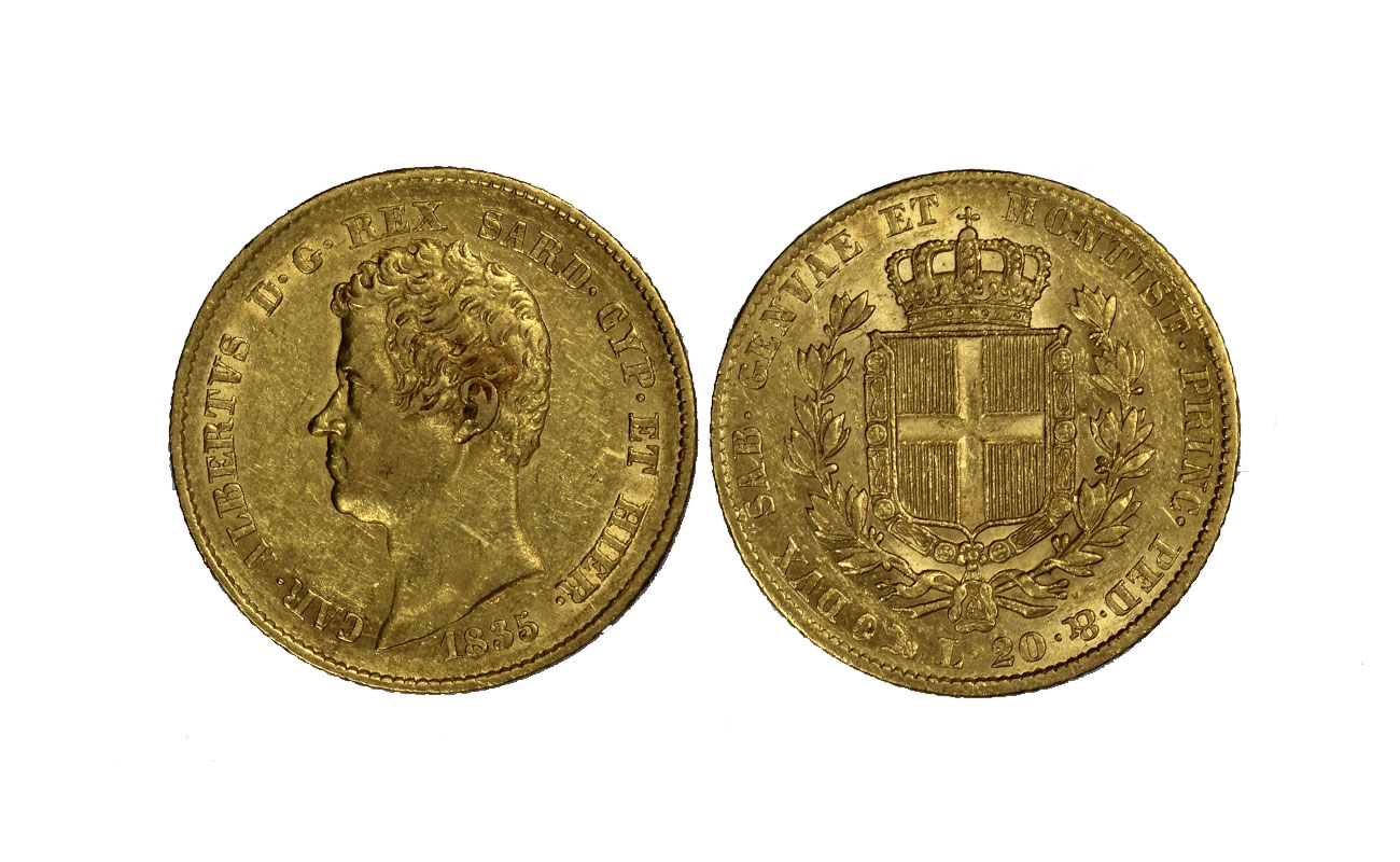Carlo Alberto - 20 lire gr. 6,45 in oro 900/