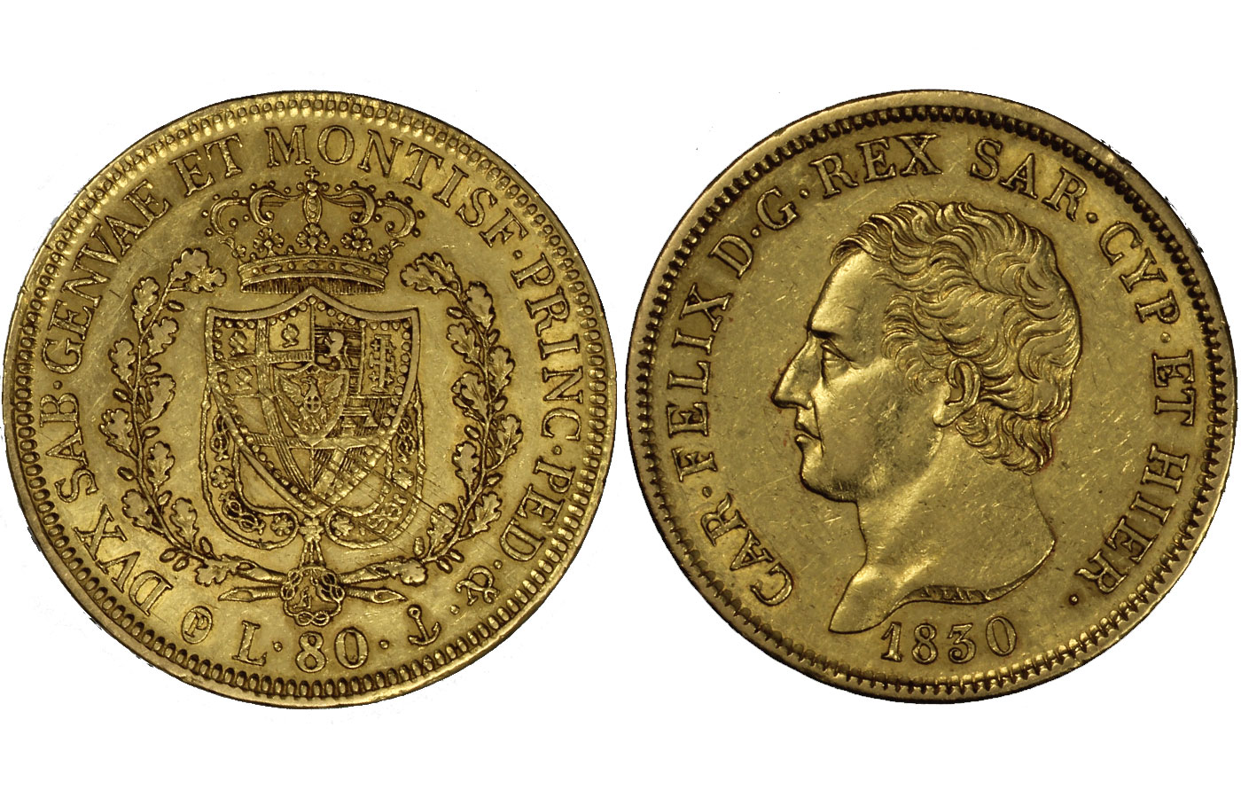 Re Carlo Felice - 80 Lire gr. 25,80 in oro 900/
