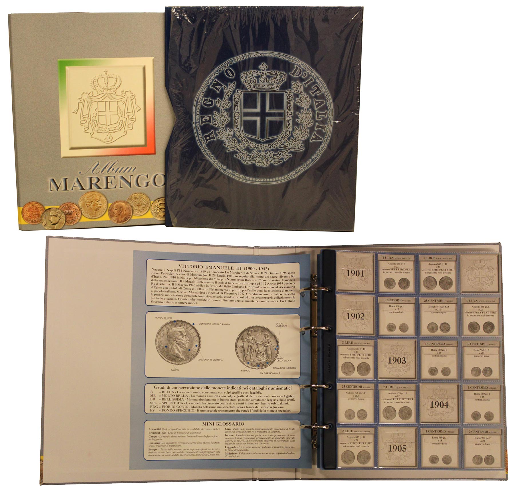 Album "Marengo" per la raccolta delle monete di Vittorio Emanuele III (oro escluso)