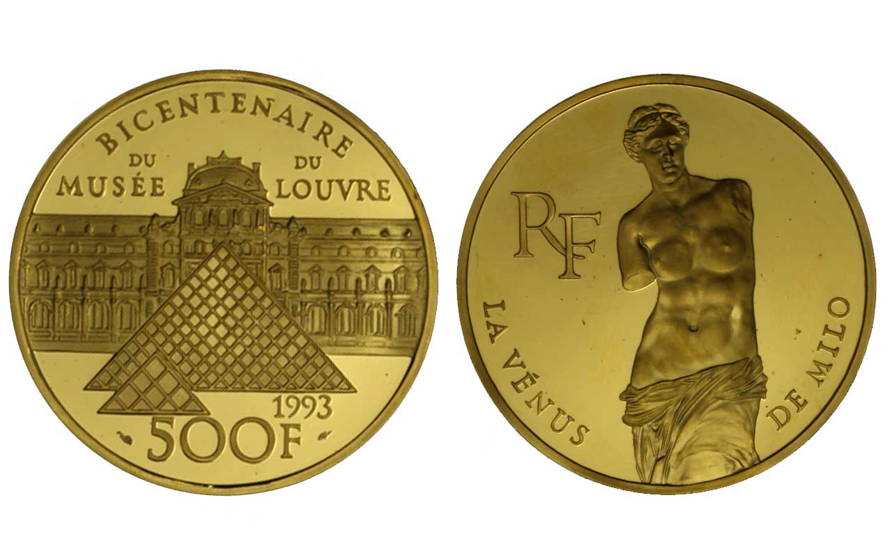 "Venere di Milo" - 500 franchi gr. 31,104 in oro 999/000