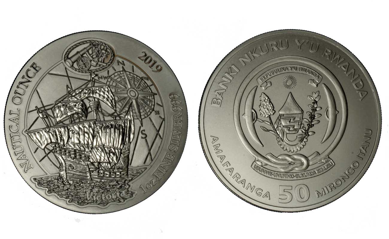 "Veliero Victoria" - moneta da 50 Franchi (1 oncia) gr. 31,10 in ag.999/000