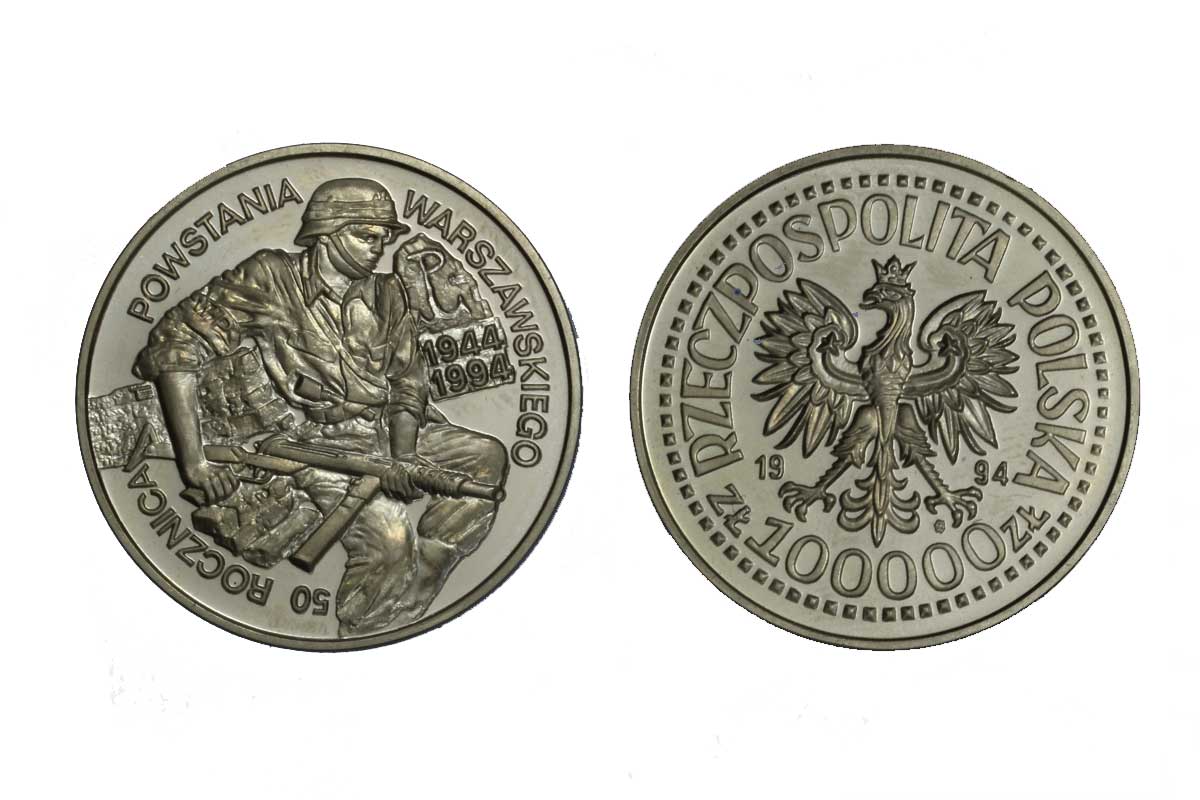 50 Ann. Varsavia Libera - 100000 Zloty gr.16,50 ag.900/000