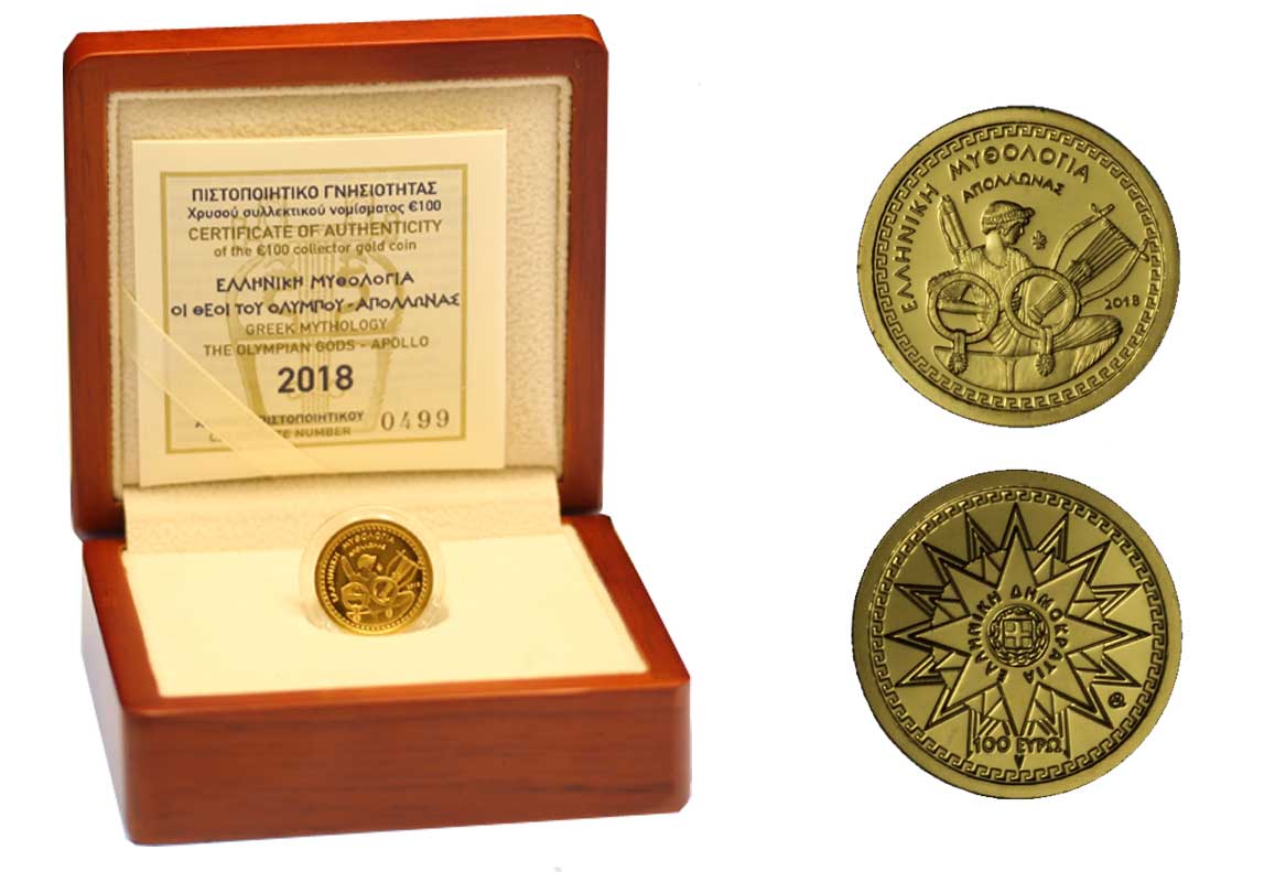 "Dei dell'Olimpo - Apollo" - 100 euro gr. 3,89 in oro 999/000 - Tiratura 1200 pezzi 