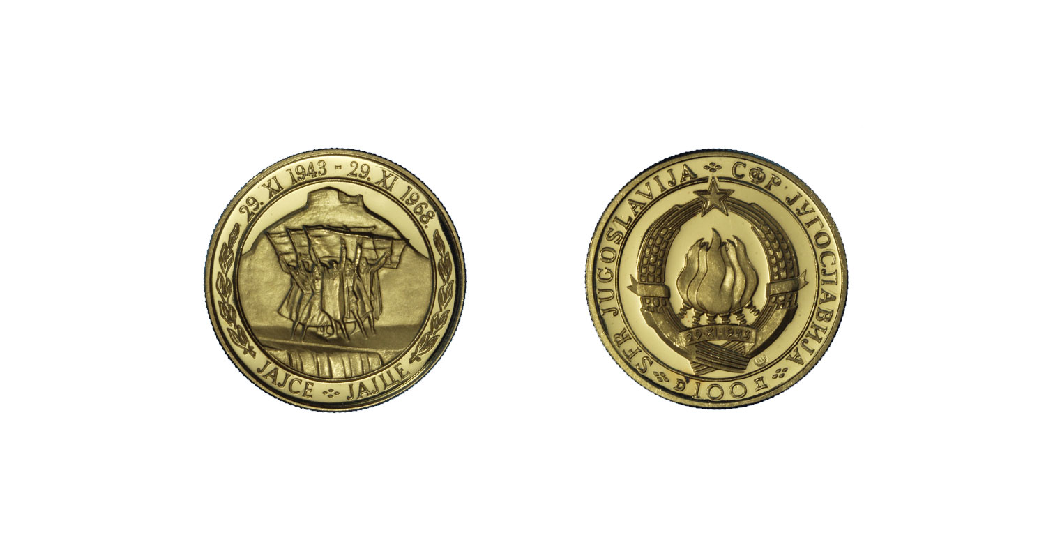 "25  Anniv. della Repubblica"- 100 dinara gr. 7,82 in oro 900/000