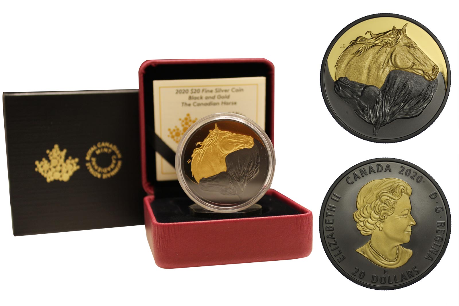 "Cavallo canadese" - Moneta da 20 dollari con placcatura nera e oro - gr. 31,39 in ag. 999/000