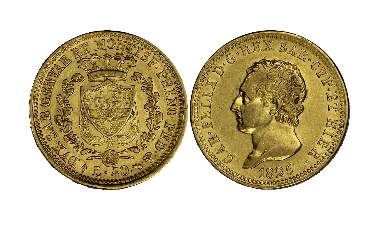 Re Carlo Felice - 40 Lire gr. 12,90 in oro 900/