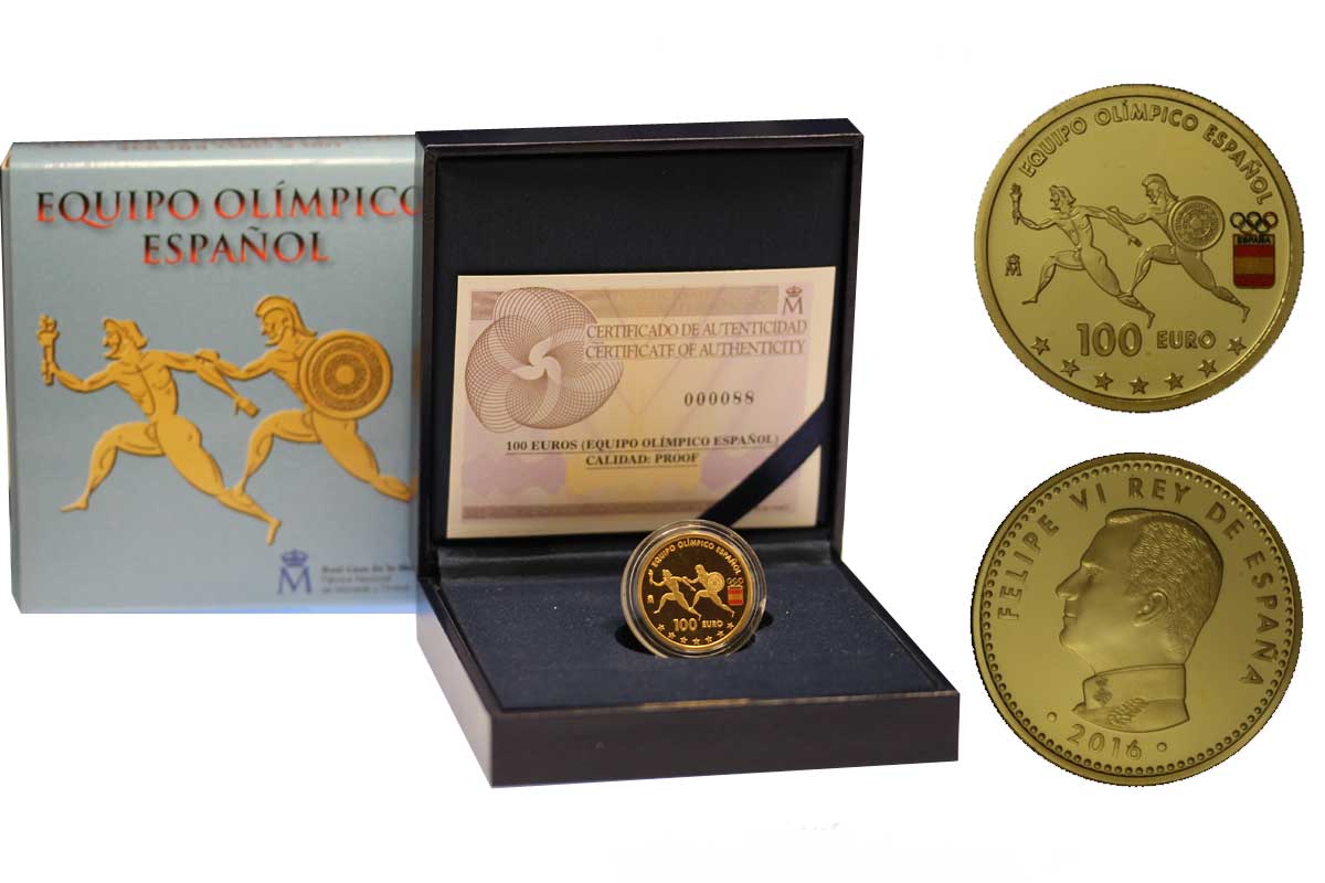 "Squadra Olimpica Spagnola" - 100 euro gr. 6,75 in oro 999/000 - conf. originale - Tiratura 2500 pezzi