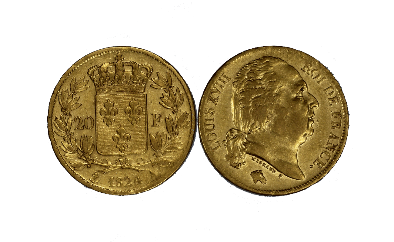 Re Luigi XVIII - 20 Franchi gr. 6,45 in oro 900/ 