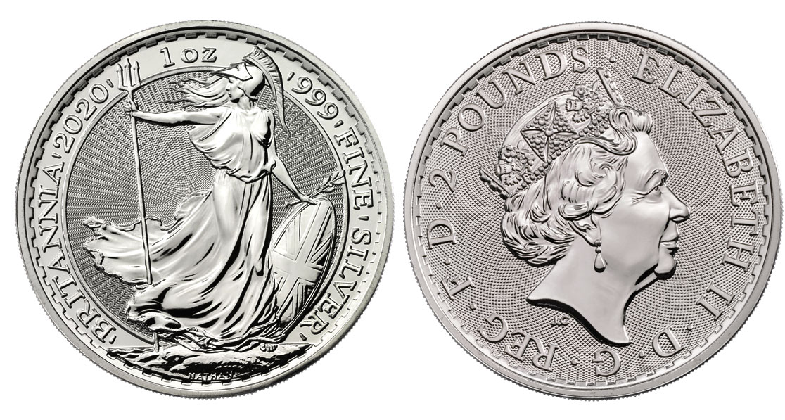 "Britannia" - 2 sterline (1 oz) gr. 31,10 in ag.999/