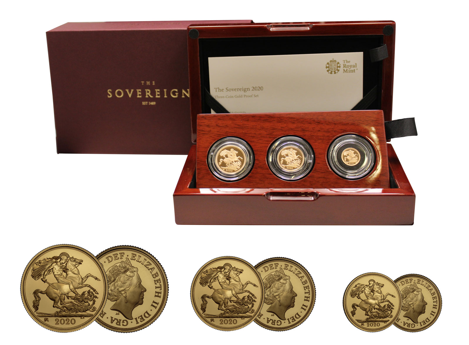 Set di 3 monete (1,1/2 e 1/4 di sterlina) gr. 13,97 in oro 917/000 con monogramma di Giorgio III