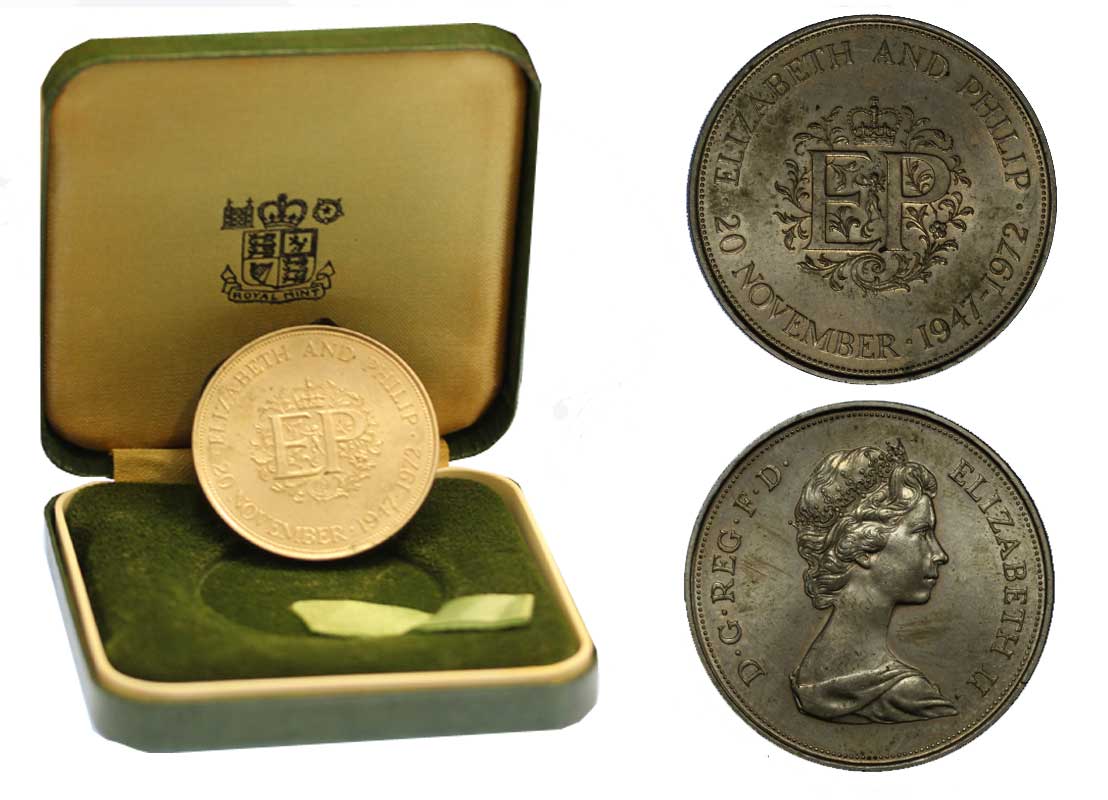 25 anniversario di nozze della Regina Elisabetta e del Principe Filippo - moneta da 25 pence in nickel 