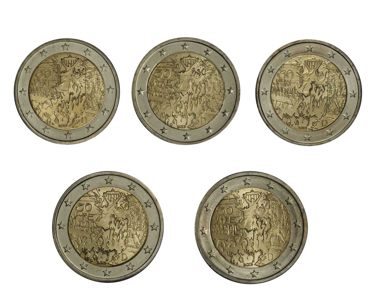 "30° anniversario della caduta del Muro di Berlino" - zecche A-D-F-G-J - serie di 5 monete da 2 euro