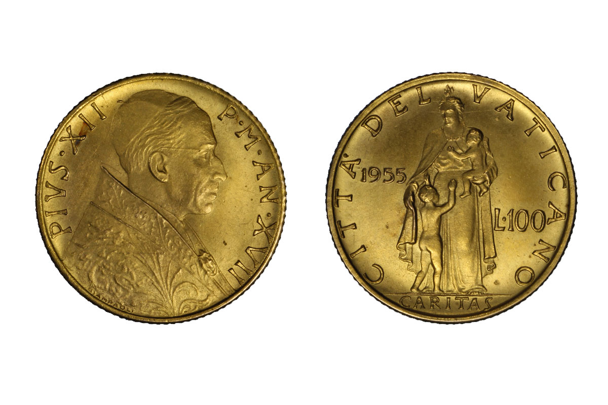 Papa Pio XII - 100 lire gr. 5,19 in oro 900/