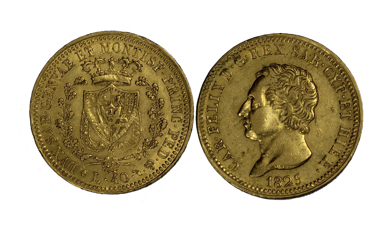 Re Carlo Felice - 40 lire gr. 12,90 in oro 900/ 