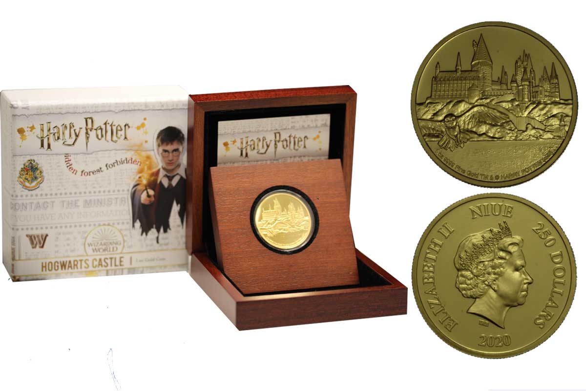 "Harry Potter e il castello di Hogwarts" - Moneta da 250 dollari gr.31,10 in oro 999/000 - Tiratura limitata 250 pezzi