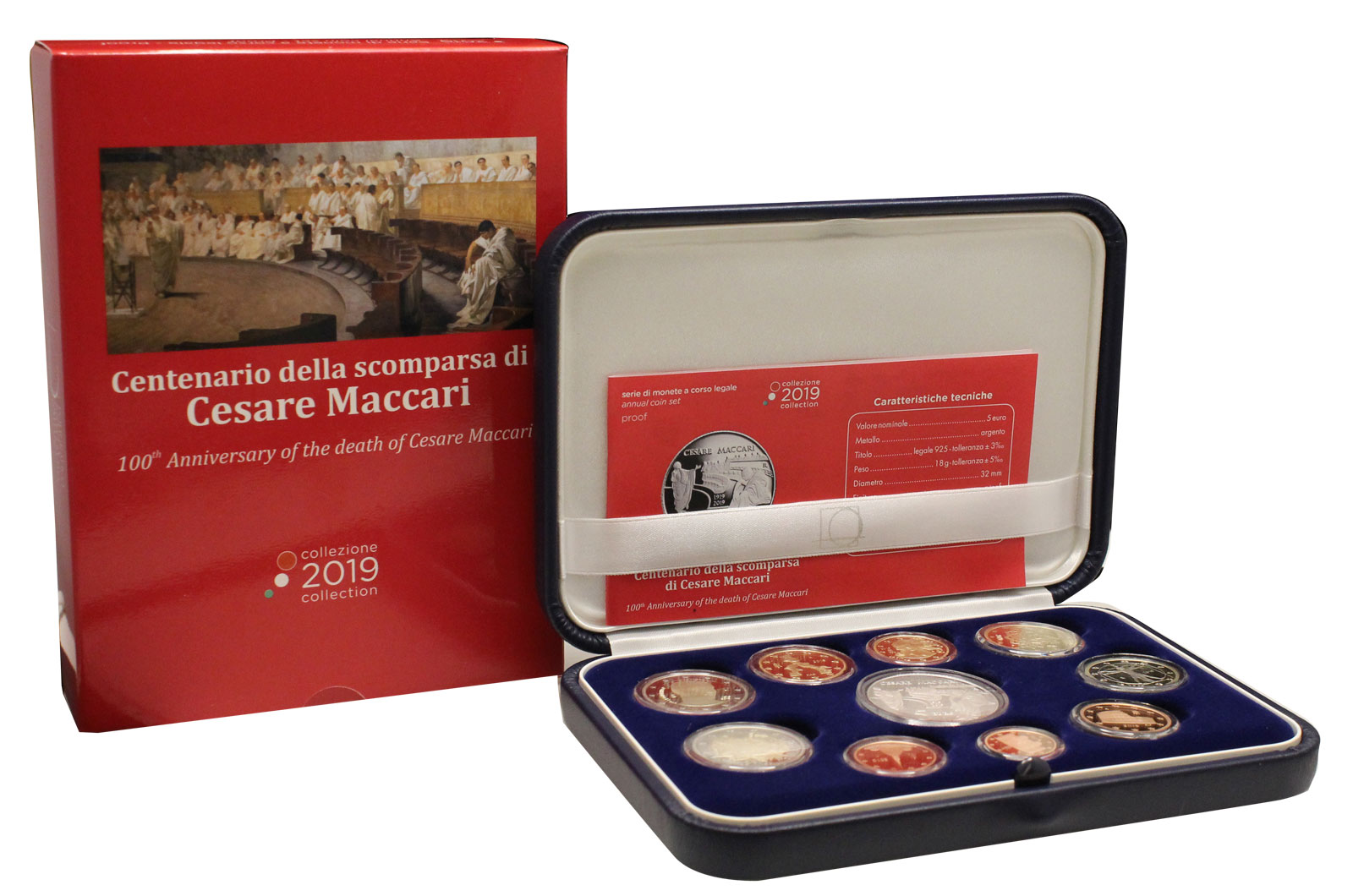 Serie completa di 10 monete con 5 euro commemorativo "Centenario della scomparsa di Cesare Maccari"