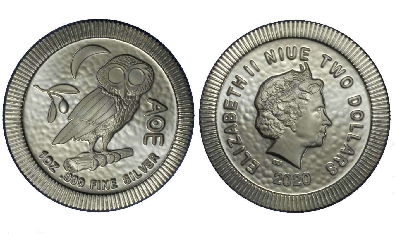 "Civetta di Atene" - 2 dollari in argento gr. 31,10 in ag.999/000