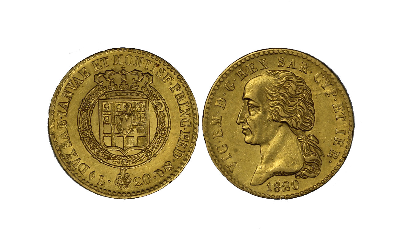 Re Vittorio Emanuele I - 20 Lire gr. 6,45 in oro 900/