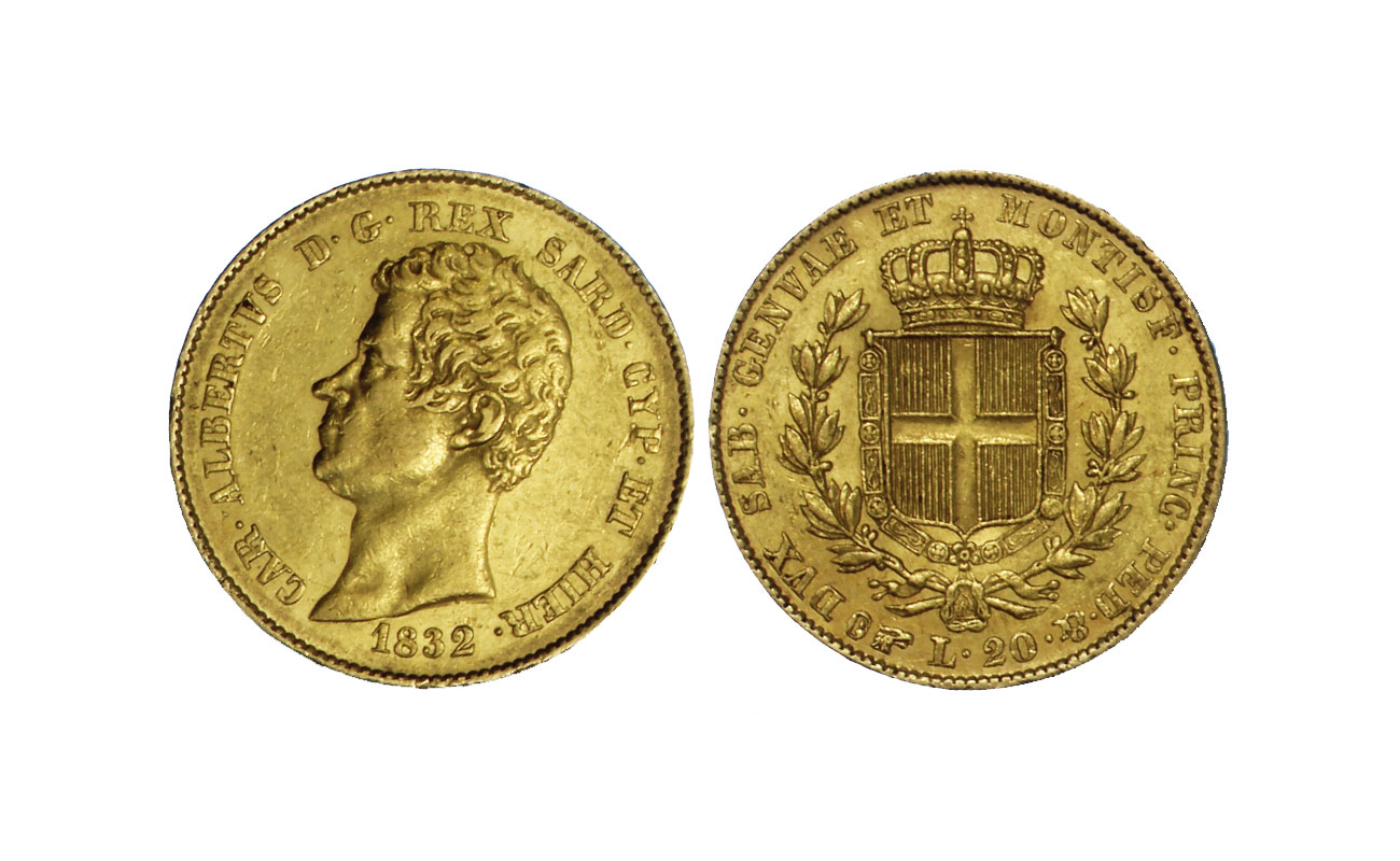 Carlo Alberto - 20 lire zecca di Torino gr.6,45 in oro 900/ 