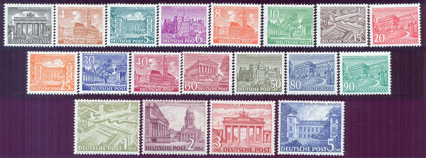 Monumenti di Berlino - serie completa di 19 francobolli, nuovi e perfetti, con certificato di garanzia.
