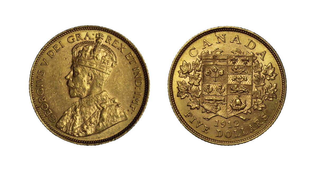 Re Giorgio V - 5 dollari gr.8,36 in oro 900/