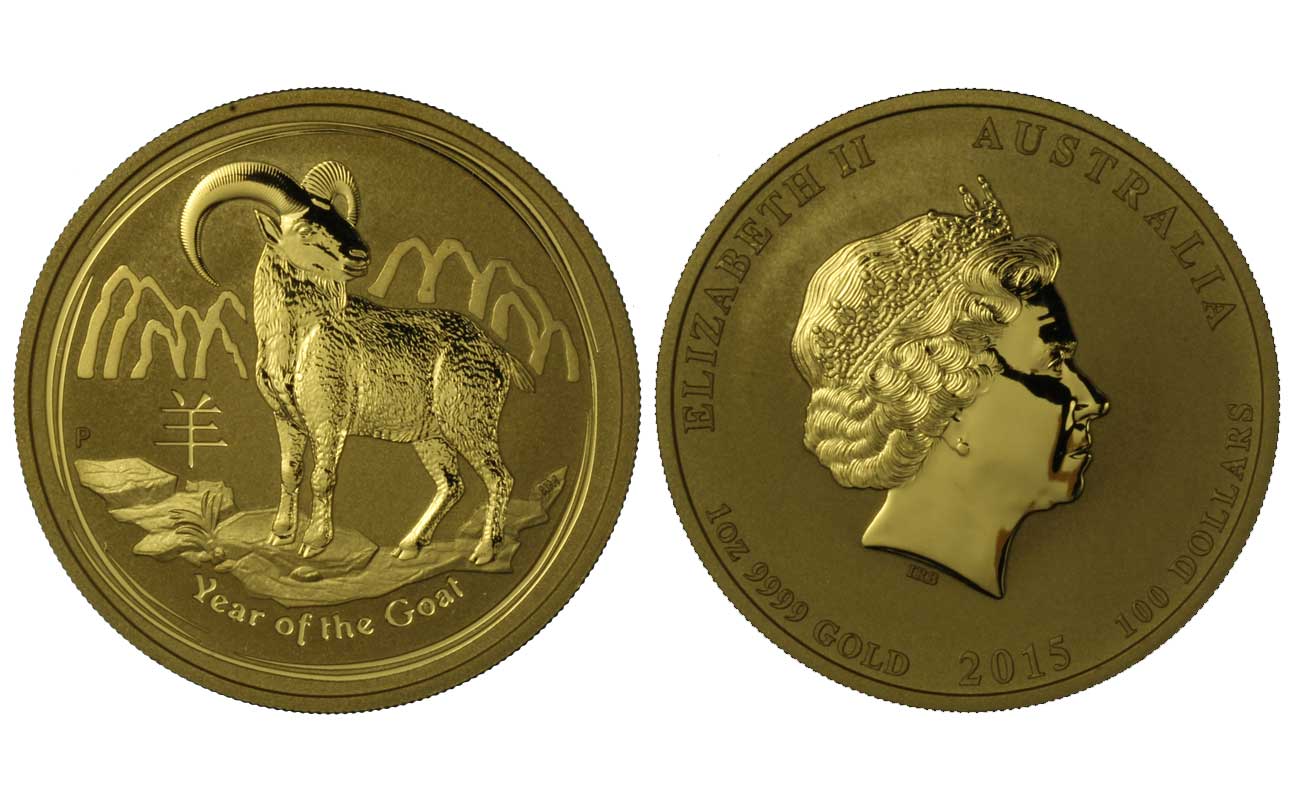 Calendario Cinese - Anno della Capra - 100 dollari gr. 31,103 in oro 999/000