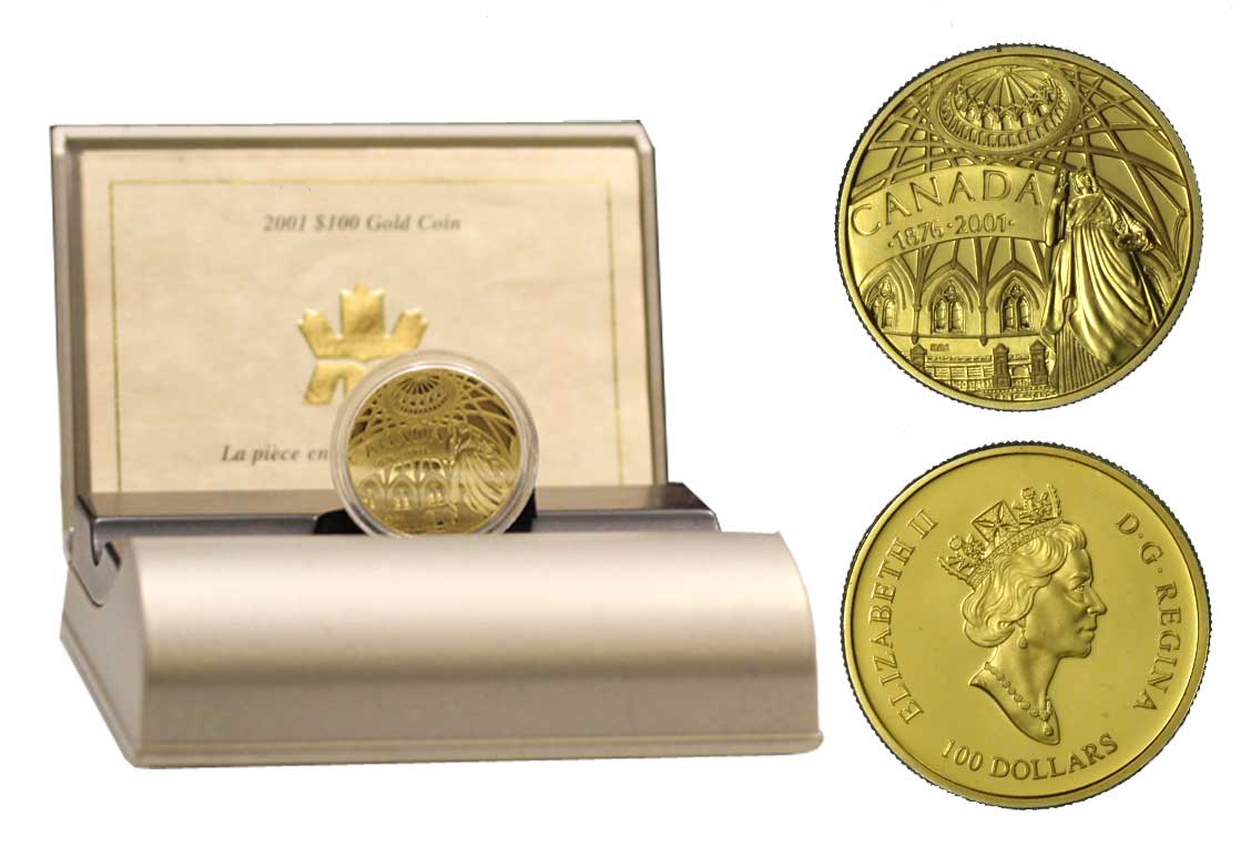 "Biblioteca del Parlamento" - 100 dollari gr. 13,33  in oro 583/000 - conf. originale