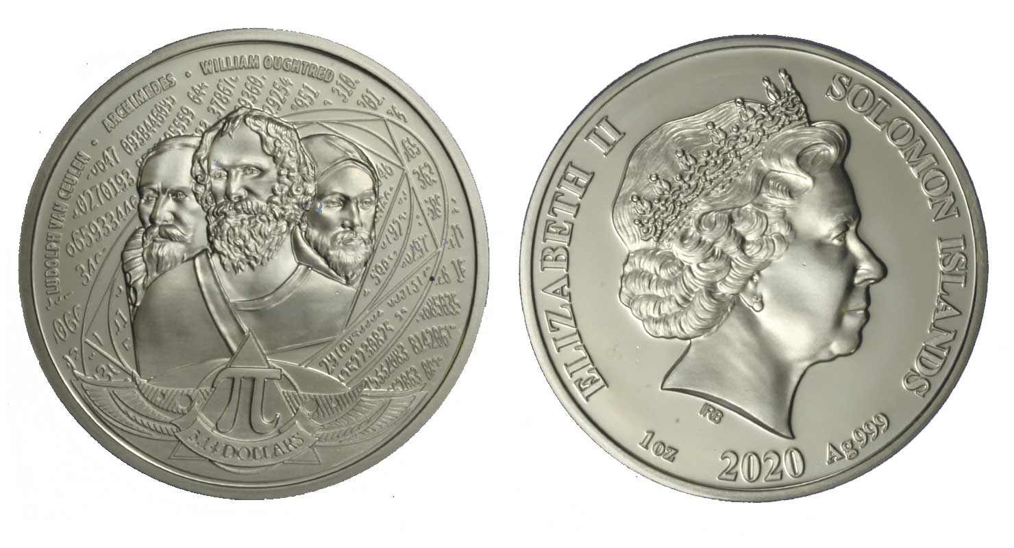 "Pi Greco" - moneta da 3,14 dollari (1 oz) gr. 31,10 in ag. 999/000
