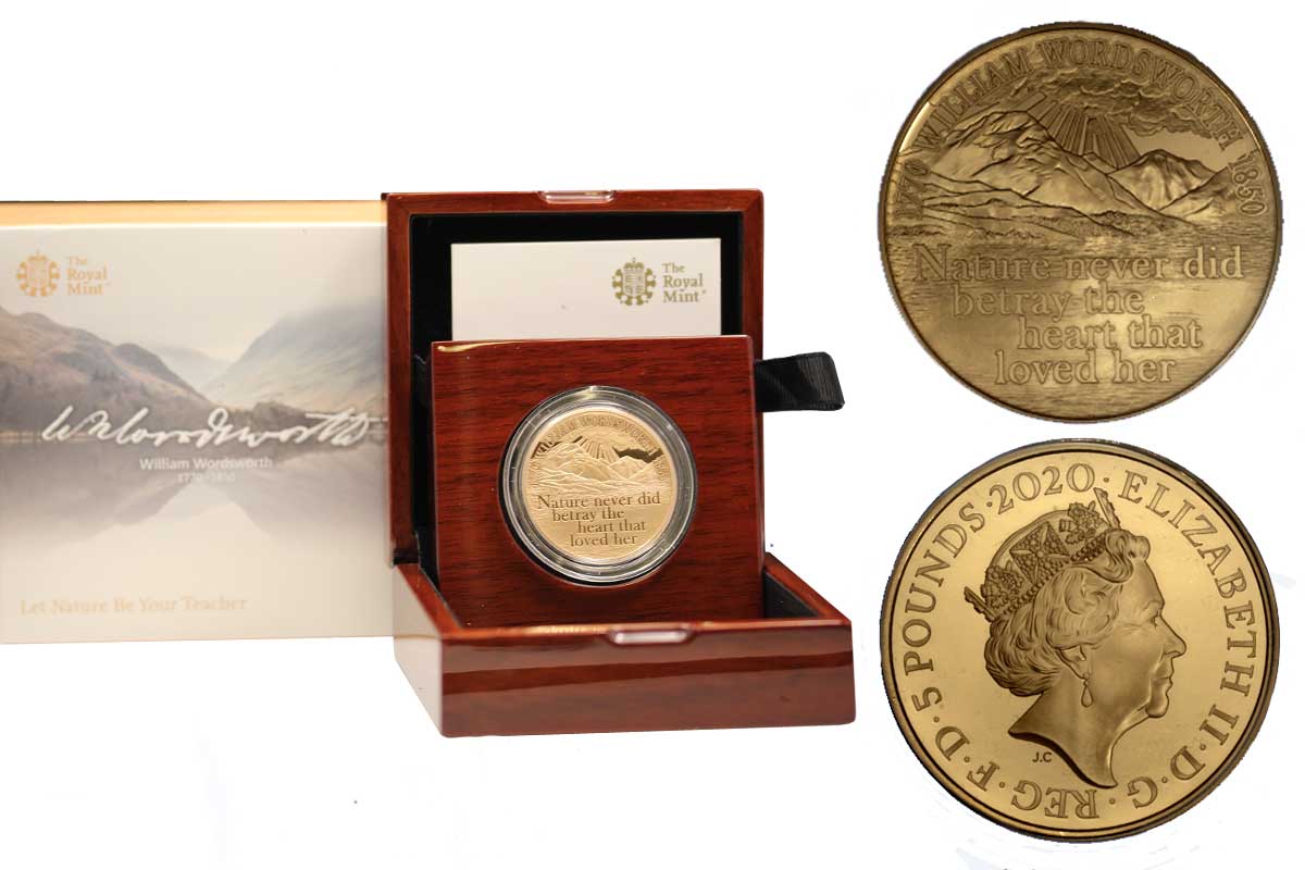 "William Wordsworth" - 5 sterline gr. 39,94 in oro 917/000 - Tiratura 300 pezzi