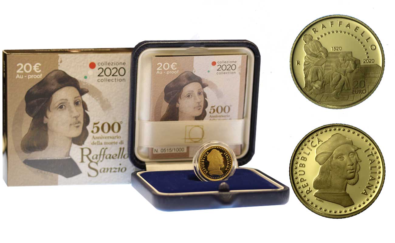 "500° Anniversario della morte di Raffaello Sanzio" - 20 Euro gr. 6,45 in oro 900/000