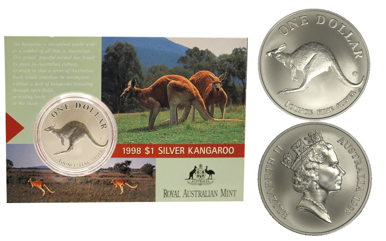 "Canguro" - moneta da 1 dollaro gr. 31,103 (1 oz) in argento 999/ in folder ufficiale