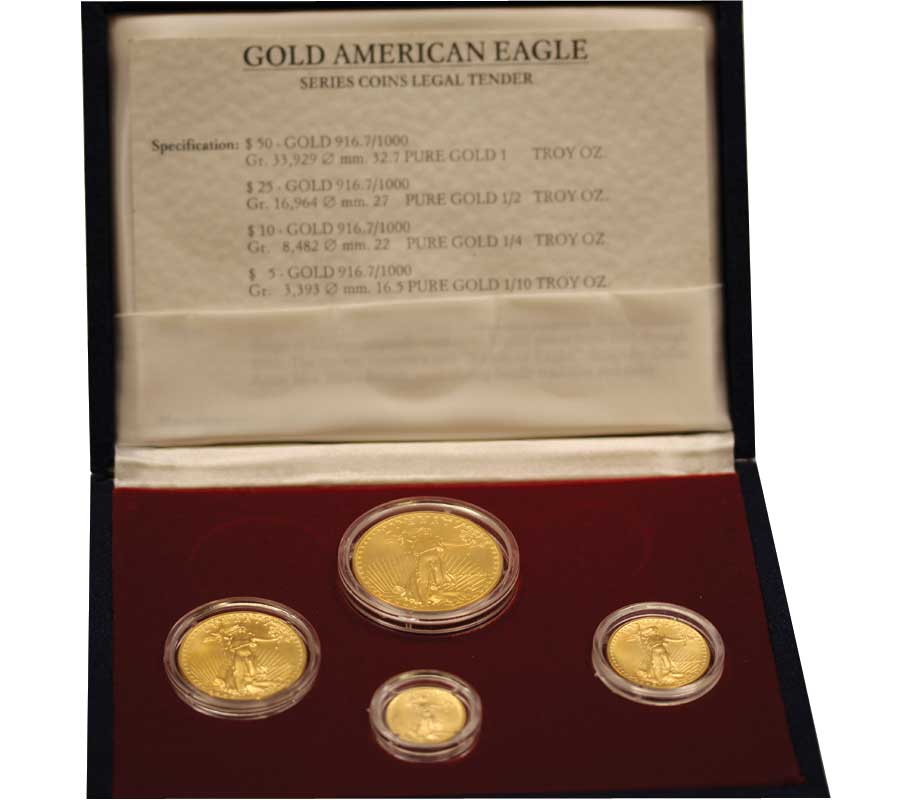 Serie da 50 - 25 - 10 - 5 dollari gr. 62,75 in oro 917/000 - conf. originale