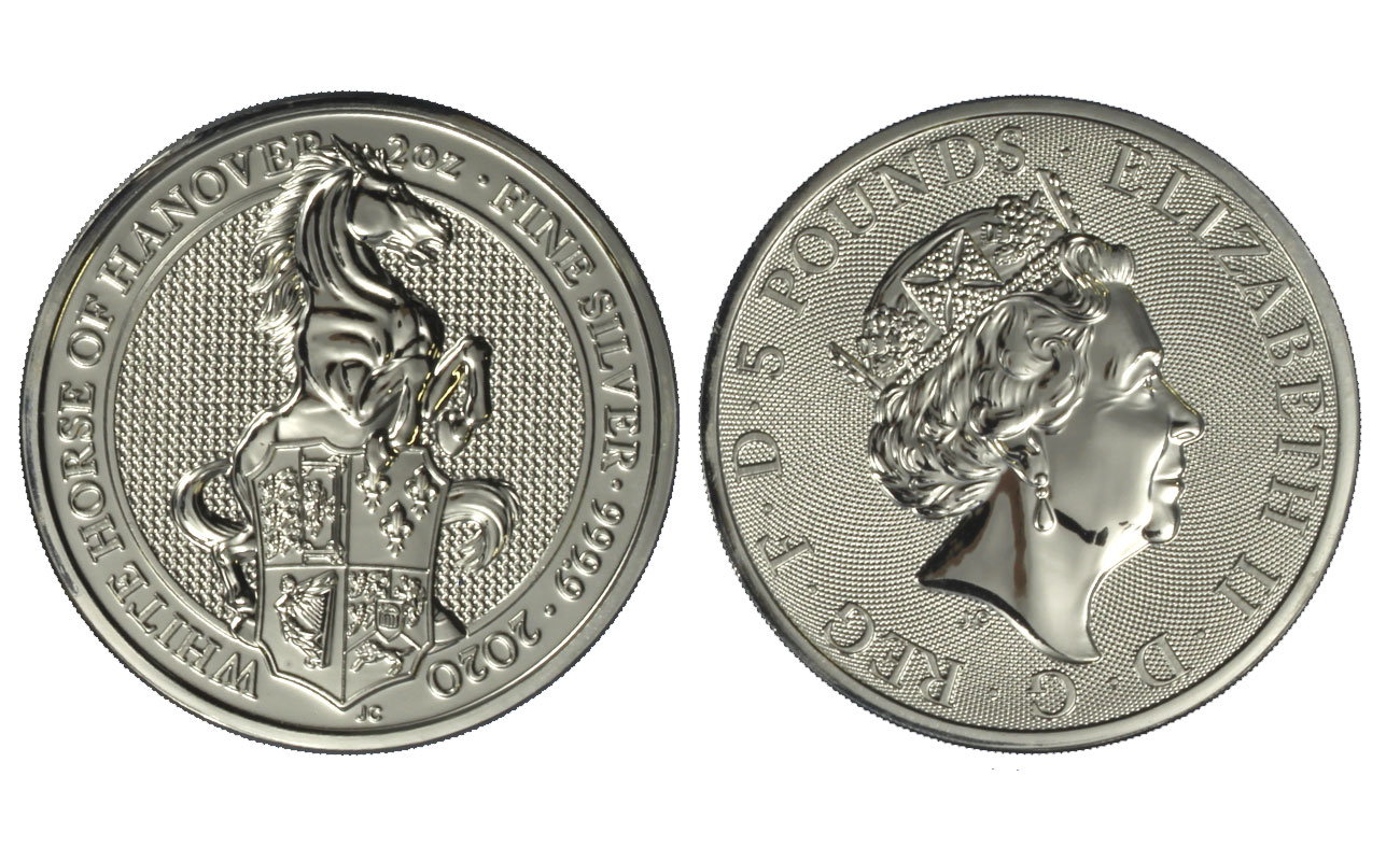 "Figure araldiche della regina - Cavallo di Hannover" - moneta da 5 Pounds (2 oz) gr. 62,20 ag 999/000
