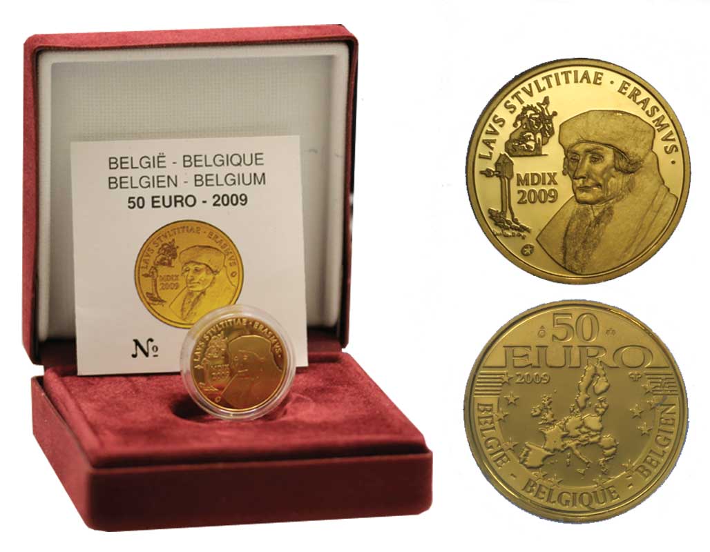 "Erasmo da Rotterdam" - 50 euro gr. 6,22 in oro 999/000 - conf. originale