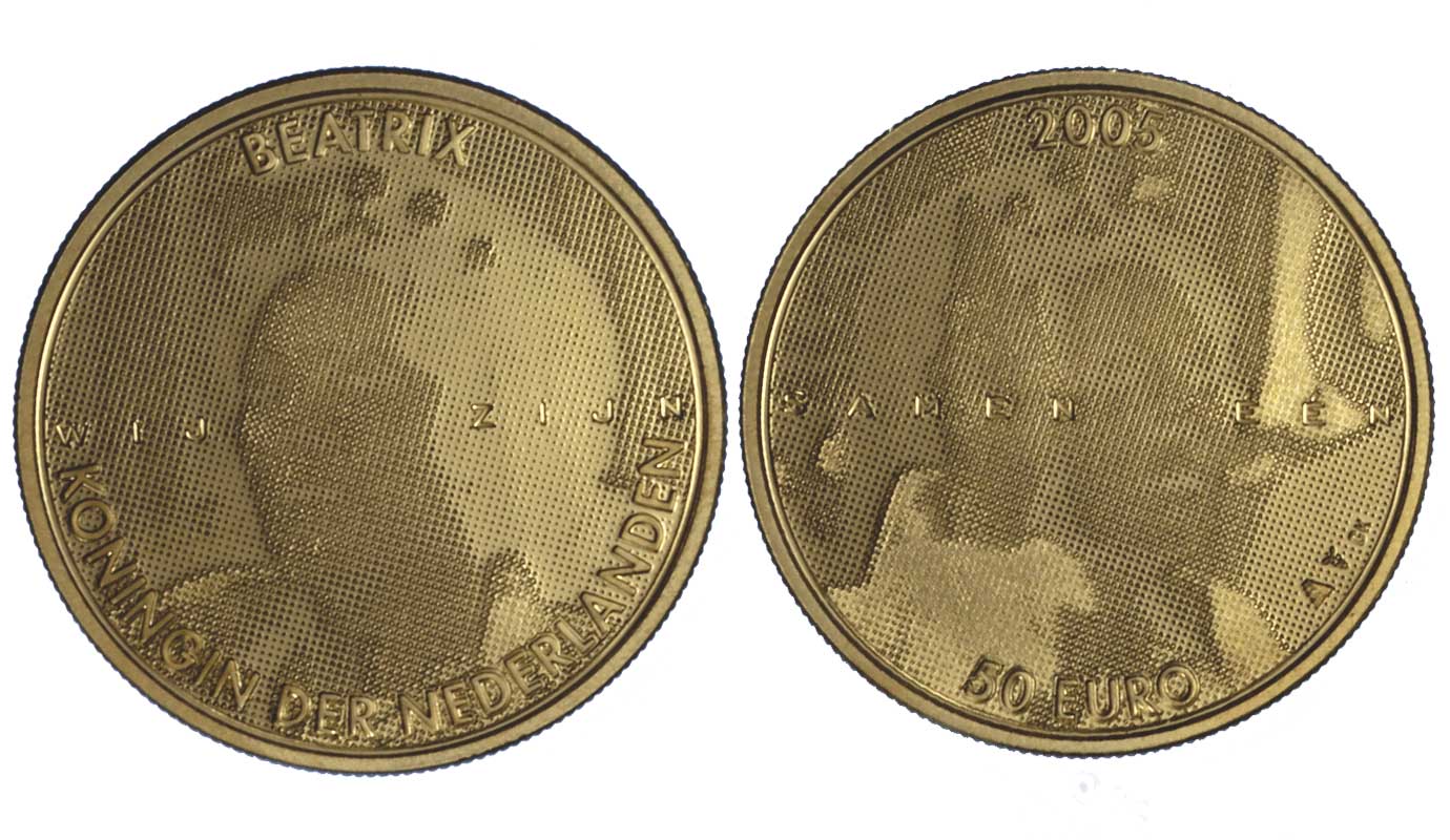 "25° Anniversario di Regno della Regina Beatrice" - 50 euro gr.13,44 in oro 900/000